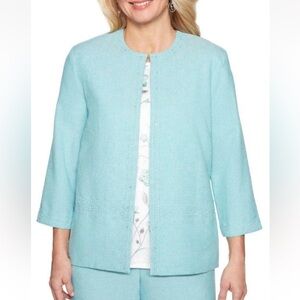 Alfred Dunner Versailles Lace Trim Jacket in Seafoam size 24W
